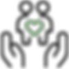 Green heart icon on black background, representing love and support.