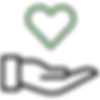 Green heart outline on black background. Symbol of love and compassion.